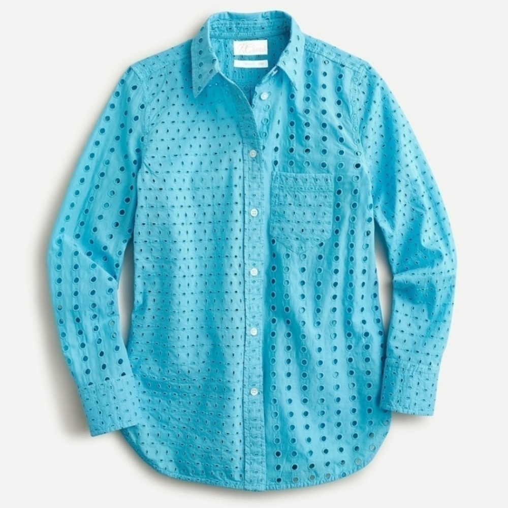 NWT J. Crew Classic Fit Eyelet Button Down Shirt in Blue
